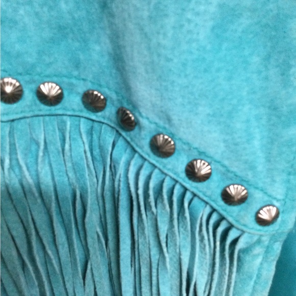 Beautiful hardly worn turquoise leather jacket size lg - Picture 2 of 4